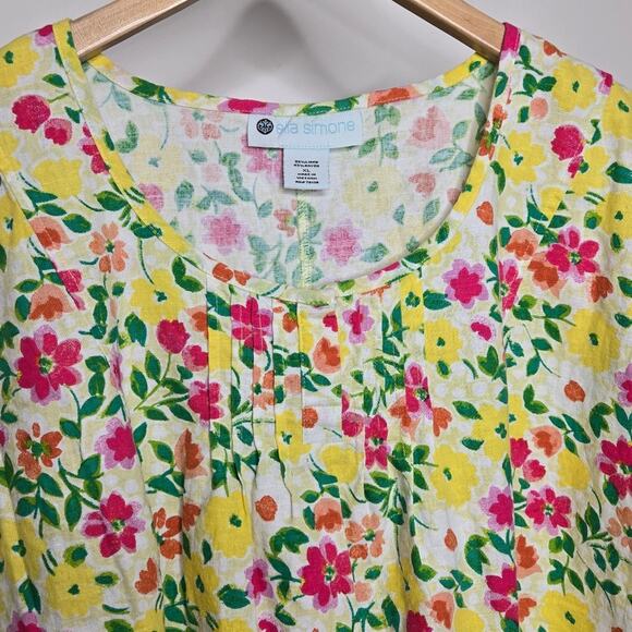 ELLA SIMONE Bright Multicolor Floral Short Sleeve Top Size XL - Picture 3 of 7